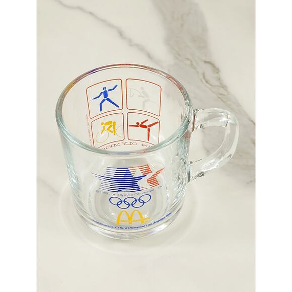 Los Angeles Olympic 1984 Glass Clear Mug Teacup 10oz McDonald's 3 1/2" Vintage - Picture 10 of 15